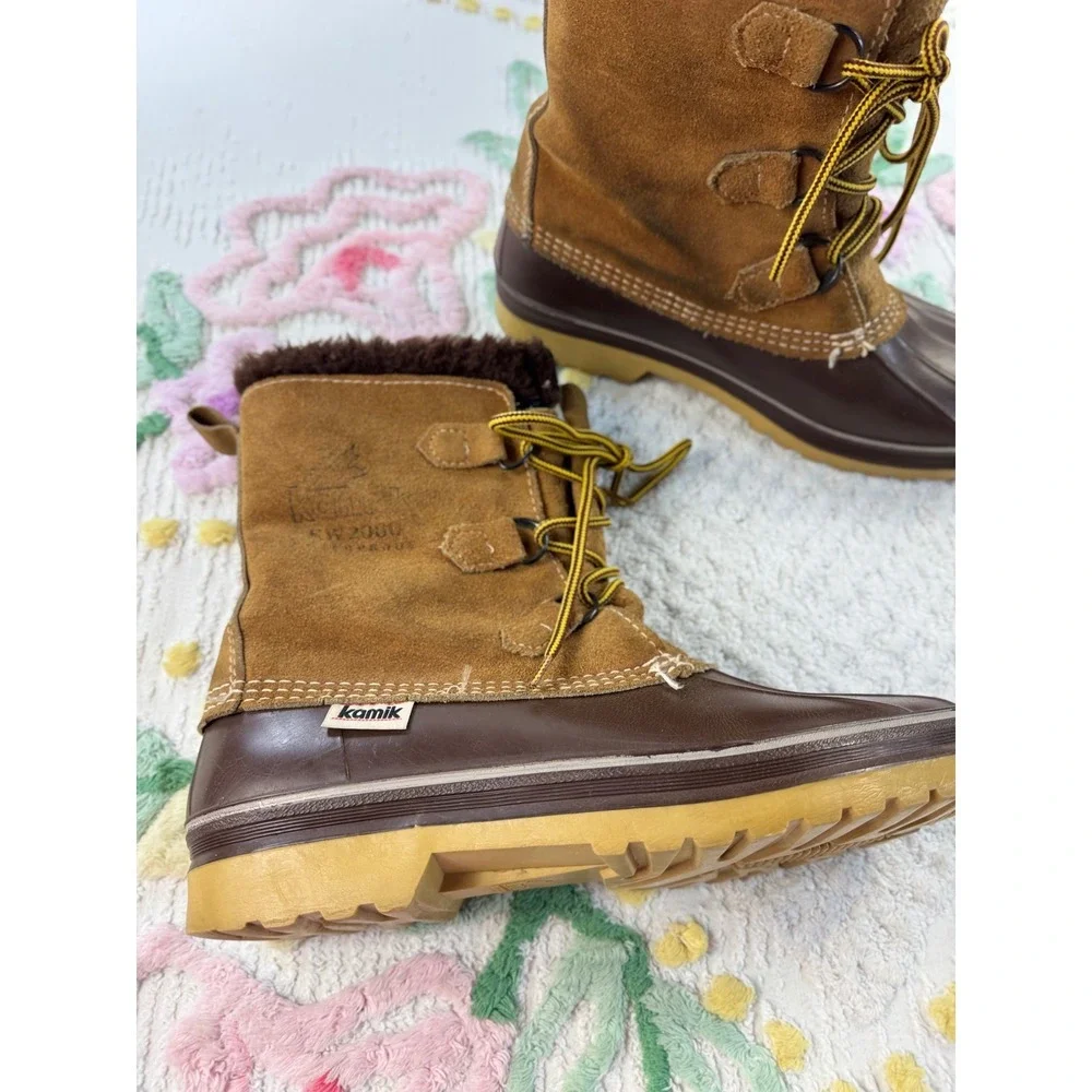 Kamik KW2000 Mens Brown Suede Wool Blend Insulated Winter Snow Duck Boots Size 8